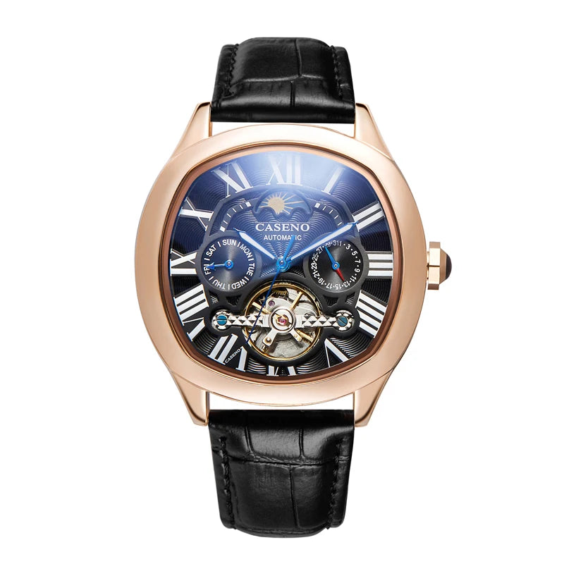 Mens Watch Business Leather Strap Reloj Moon Phase Automatic Mechanical Wristwatch Male Waterproof Luxury Tourbillon Watch Man