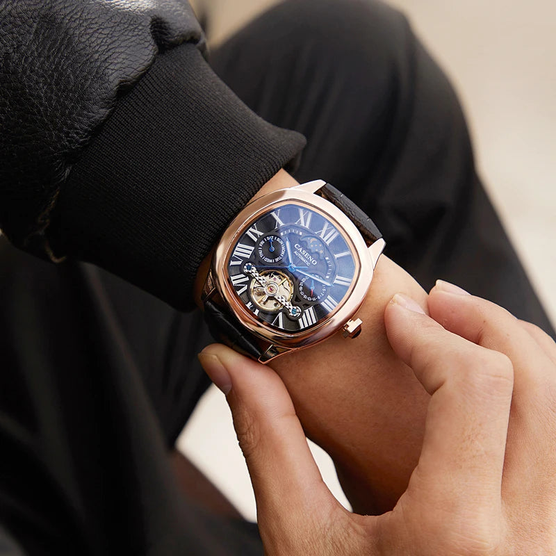 Mens Watch Business Leather Strap Reloj Moon Phase Automatic Mechanical Wristwatch Male Waterproof Luxury Tourbillon Watch Man