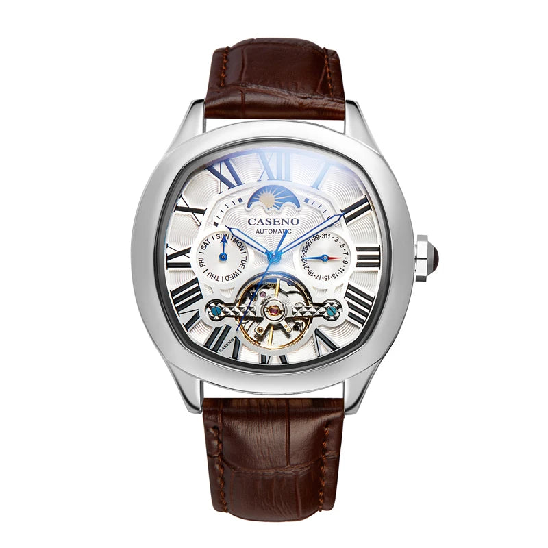 Mens Watch Business Leather Strap Reloj Moon Phase Automatic Mechanical Wristwatch Male Waterproof Luxury Tourbillon Watch Man