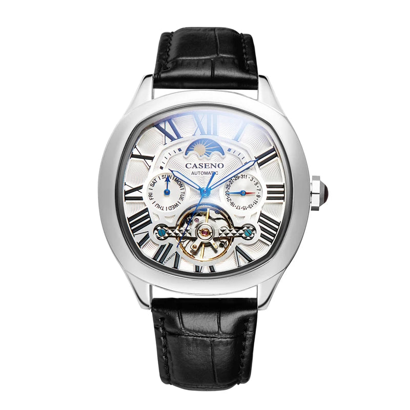 Mens Watch Business Leather Strap Reloj Moon Phase Automatic Mechanical Wristwatch Male Waterproof Luxury Tourbillon Watch Man