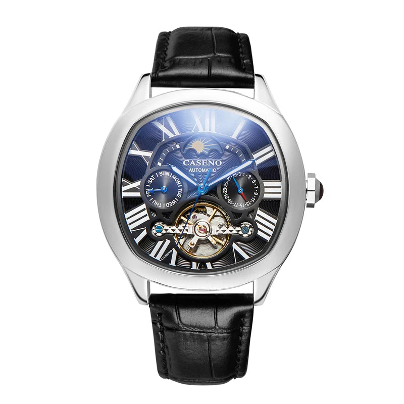 Mens Watch Business Leather Strap Reloj Moon Phase Automatic Mechanical Wristwatch Male Waterproof Luxury Tourbillon Watch Man