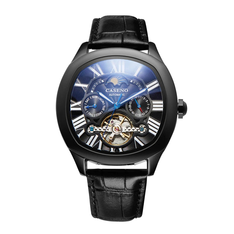 Mens Watch Business Leather Strap Reloj Moon Phase Automatic Mechanical Wristwatch Male Waterproof Luxury Tourbillon Watch Man